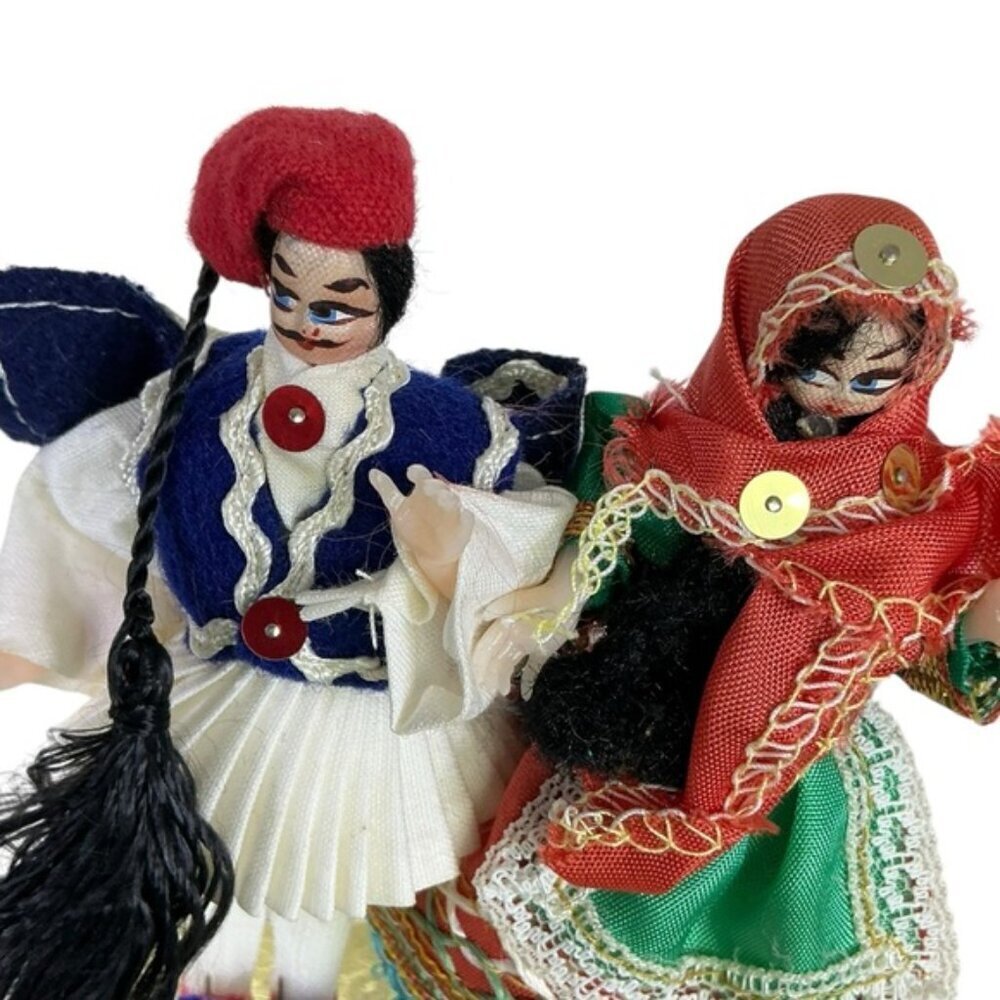 Vintage Greek Folk Doll Set Tsolias Evzones Traditional Ceremonial Dance Outfit - Picture 8 of 16